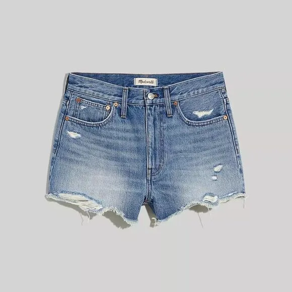 MADEWELL Relaxed Denim Shorts in Renfield Wash: Destructed Edition Size 26 NWT