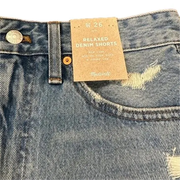 MADEWELL Relaxed Denim Shorts in Renfield Wash: Destructed Edition Size 26 NWT
