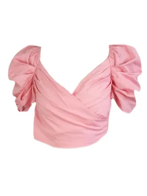MADISON THE LABEL Women's Pink Puffed Sleeve Cropped Top #MS0220 X-Small NWT