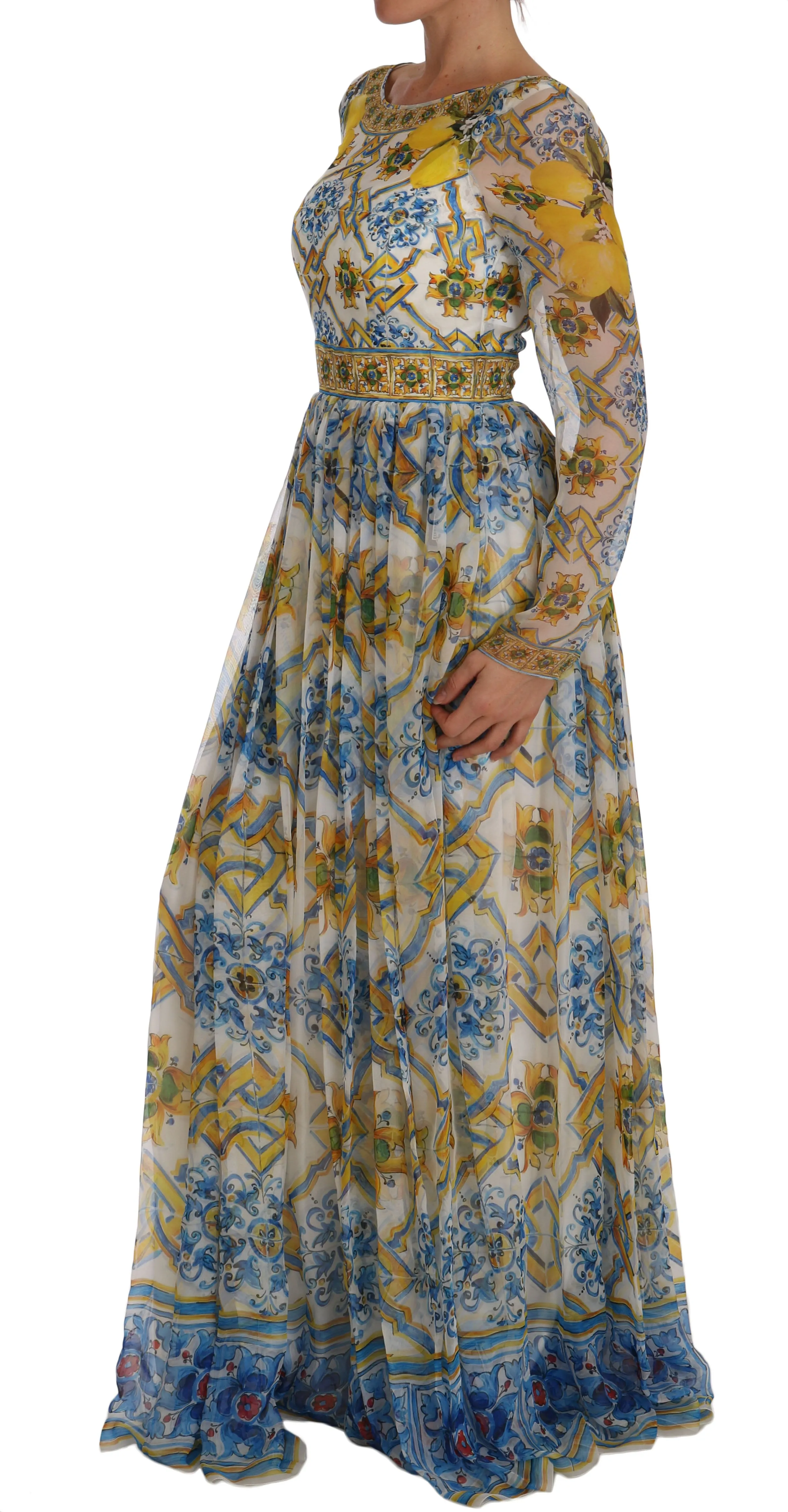Majolica Print Silk A-line Maxi Dress