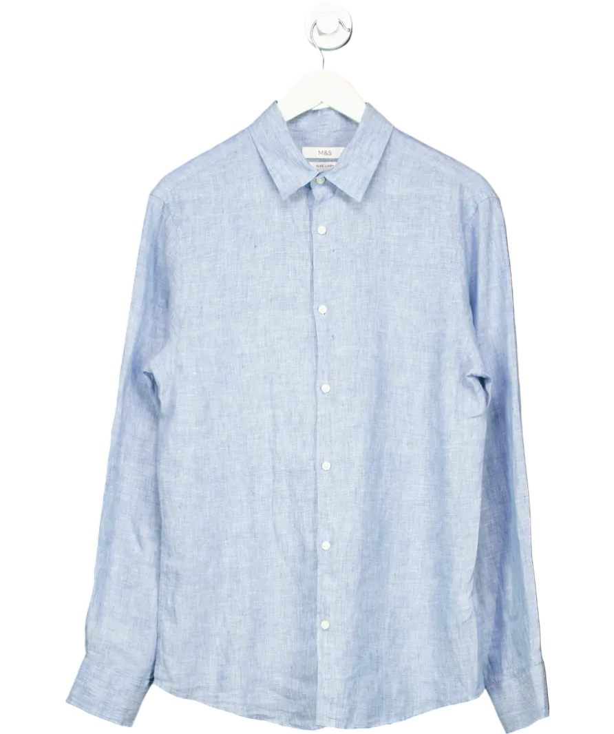 M&S Blue Regular Fit Pure Linen Shirt UK S