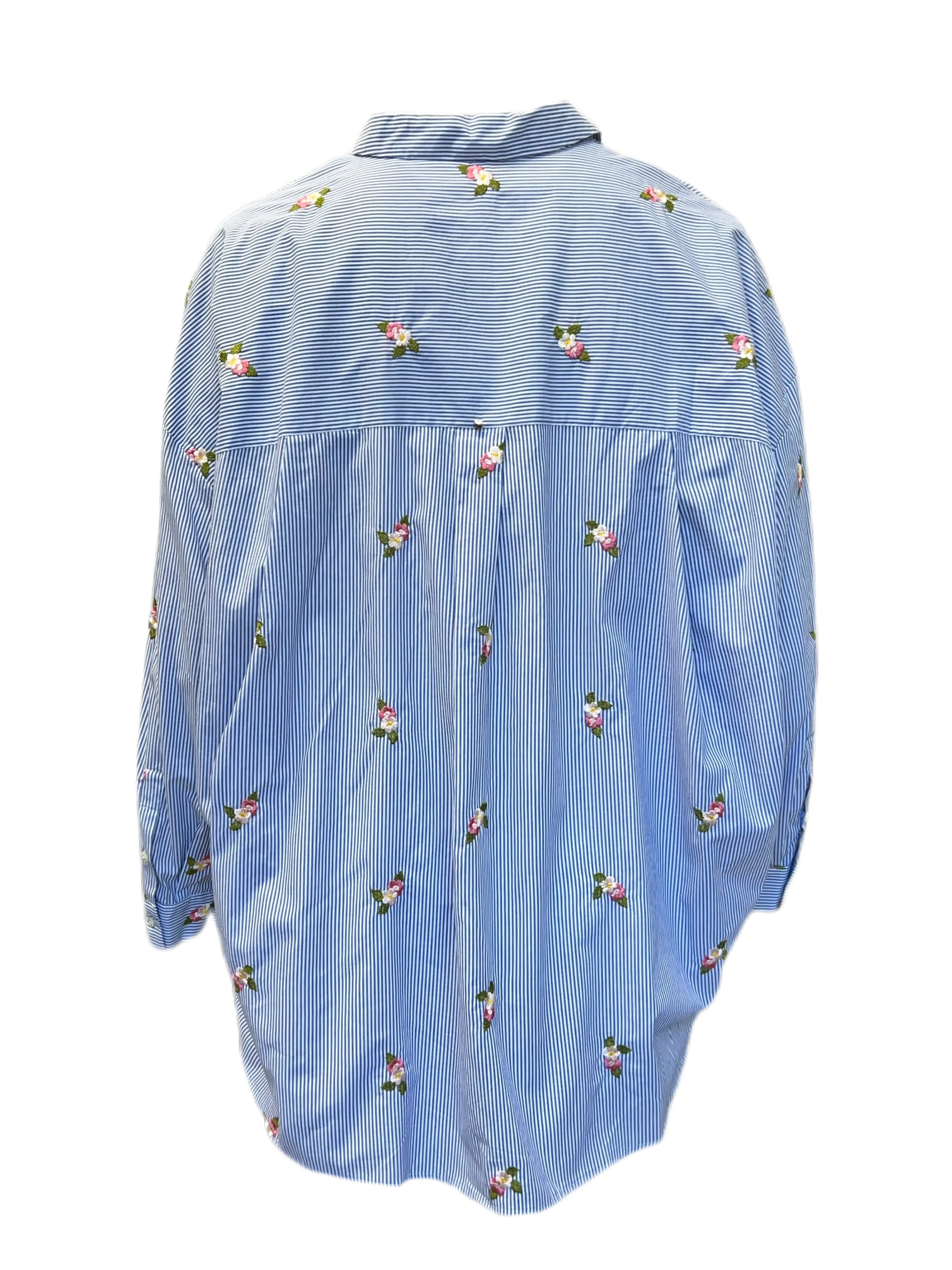 Marina Rinaldi Women's Blue Farnese Cotton Shirt Size 22W/31 NWT