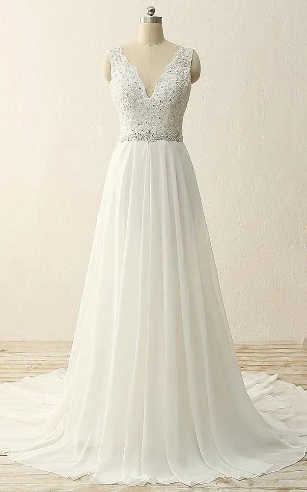 Maxi V-Neck Beading Chiffon Lace Satin Dress