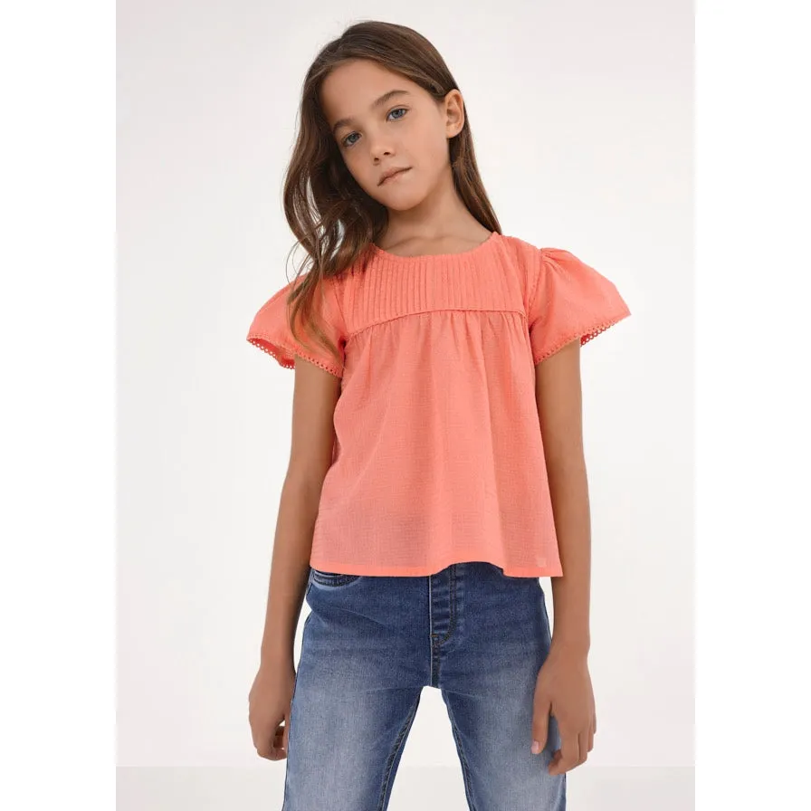 Mayoral Coral Short Sleeve Cotton Blouse