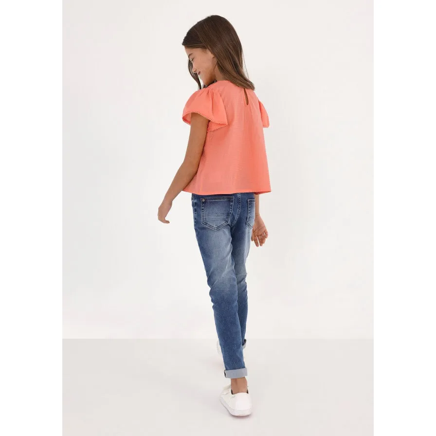 Mayoral Coral Short Sleeve Cotton Blouse