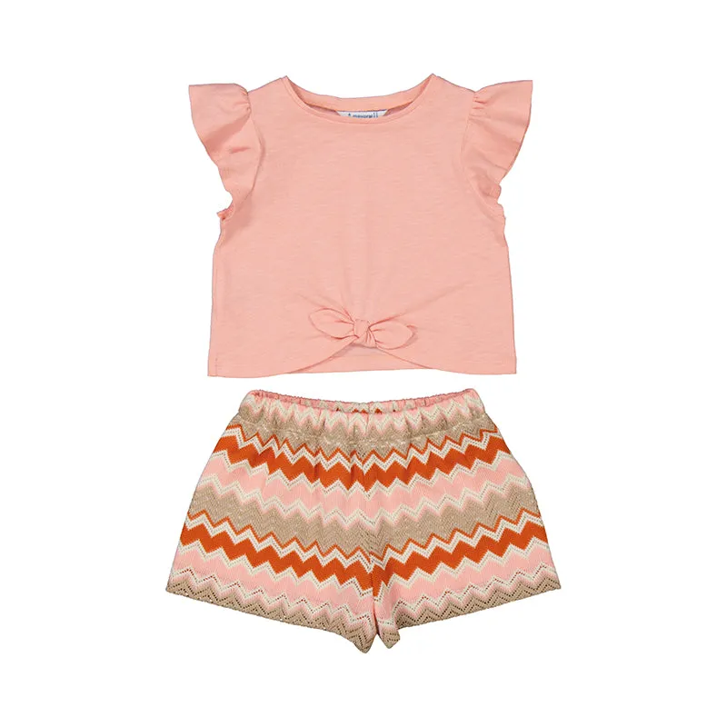 Mayoral Girls Knit Short Set - Salmon