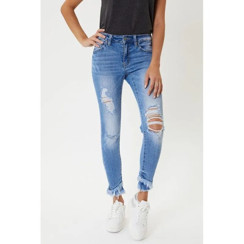 Mid rise hem detail ankle skinny jeans