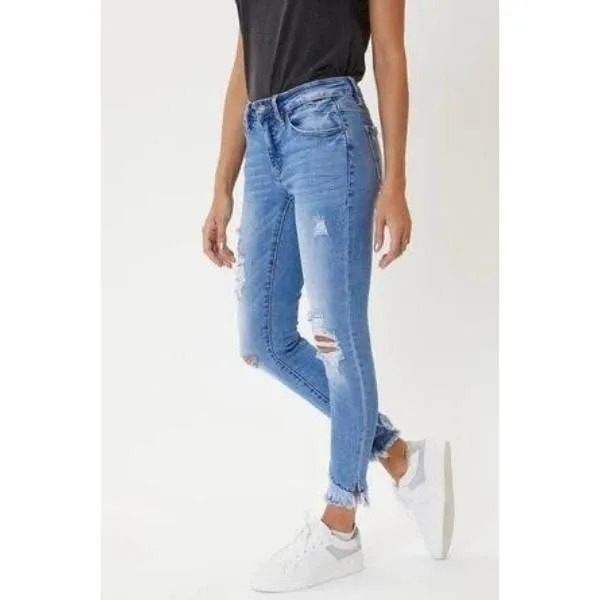 Mid rise hem detail ankle skinny jeans