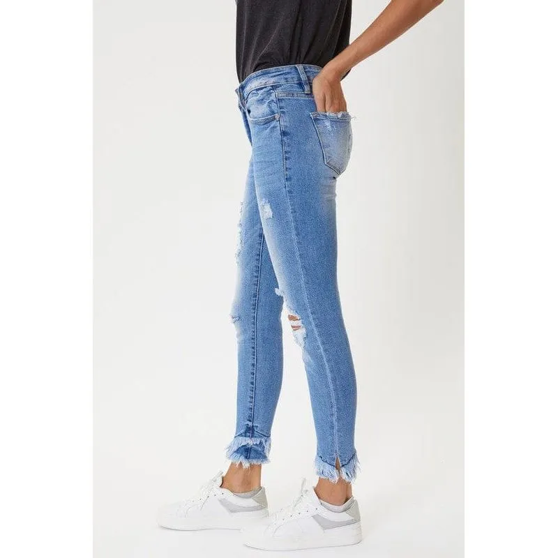 Mid rise hem detail ankle skinny jeans