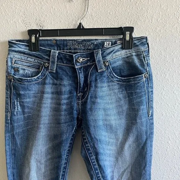 Miss Me Medium Wash Angel Wing Sparkly Skinny Jeans Size 28 Style JE533052L