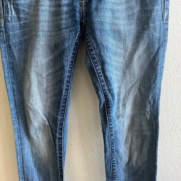 Miss Me Medium Wash Angel Wing Sparkly Skinny Jeans Size 28 Style JE533052L