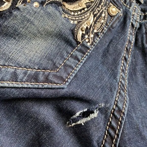 Miss Me Signature Skinny Jeans FLAW Bling Rhinestones Womens Size 25