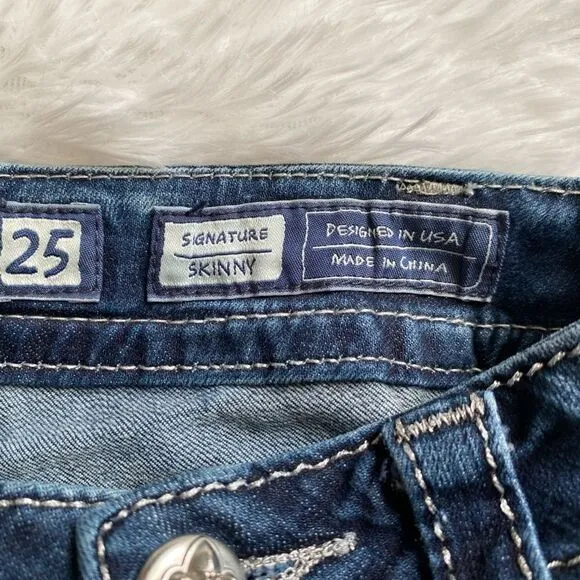 Miss Me Signature Skinny Jeans FLAW Bling Rhinestones Womens Size 25
