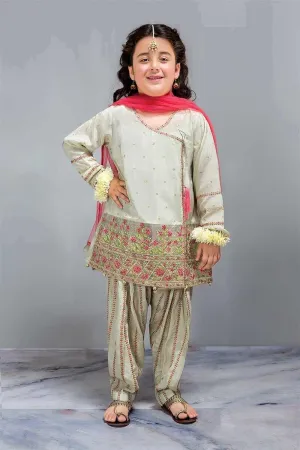Modest Designer Ankgraha Style Shirt with Shalwar for Kids - k803