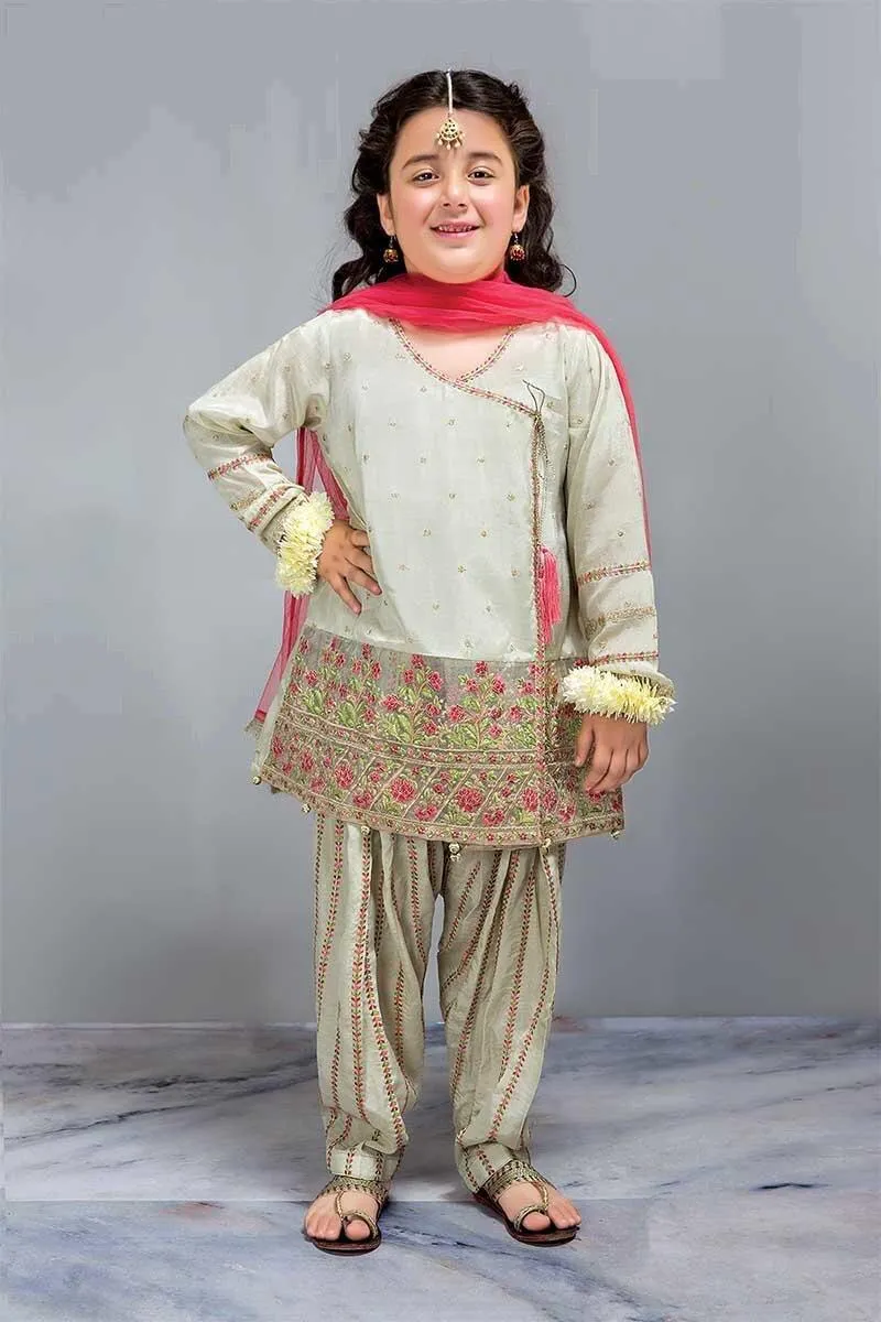 Modest Designer Ankgraha Style Shirt with Shalwar for Kids - k803