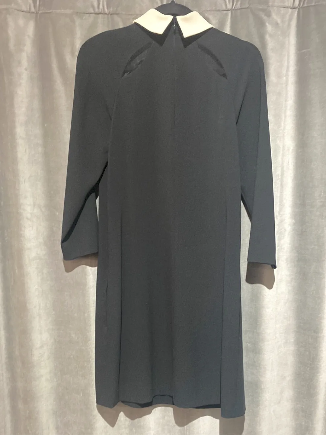 Moschino Cheap and Chic Black Shift Dress with white collar and attached chain