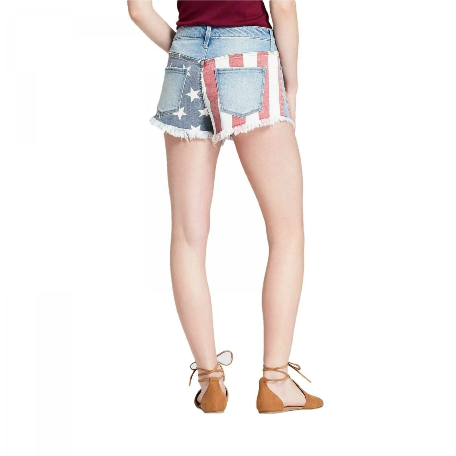 Mossimo Women's Destructed High Rise Stars and Stripes Flag Denim Short Shorts