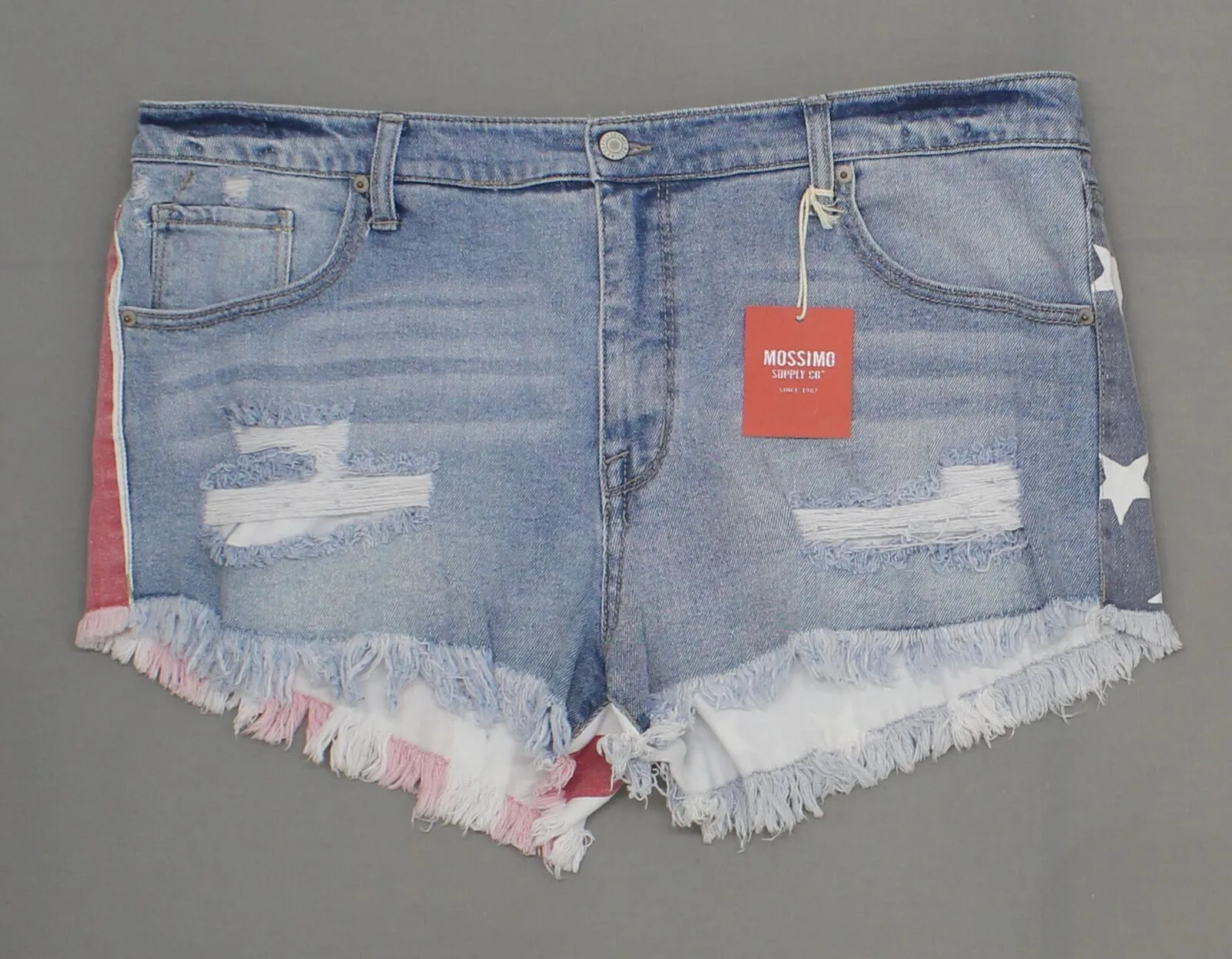 Mossimo Women's Destructed High Rise Stars and Stripes Flag Denim Short Shorts