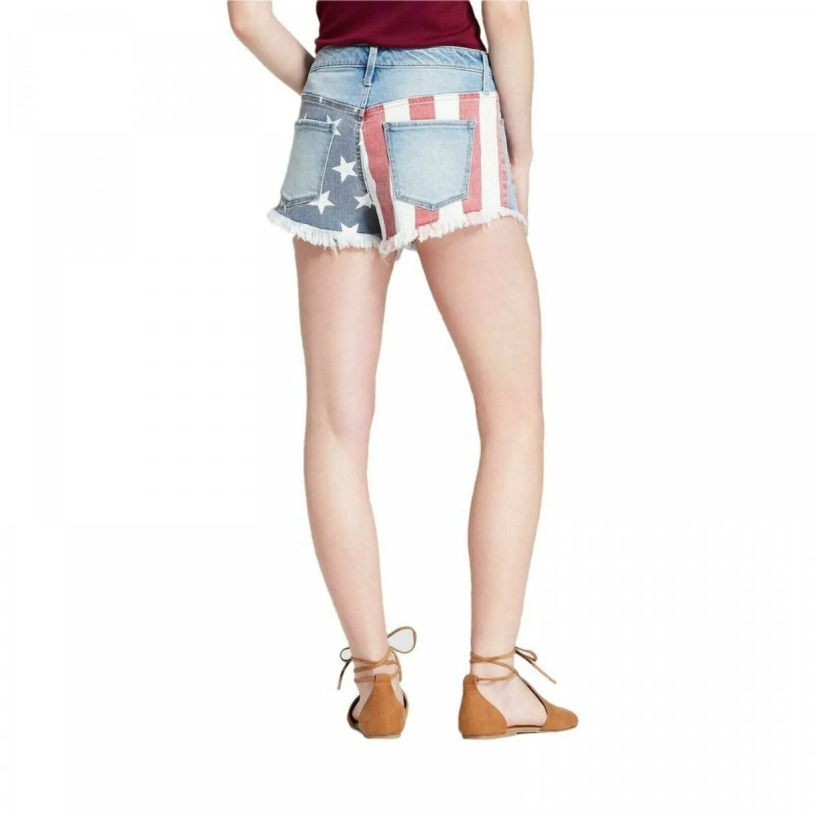 Mossimo Women's Destructed High Rise Stars and Stripes Flag Denim Short Shorts
