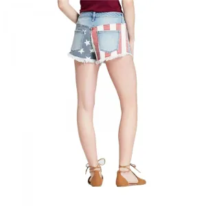 Mossimo Women's Destructed High Rise Stars and Stripes Flag Denim Short Shorts