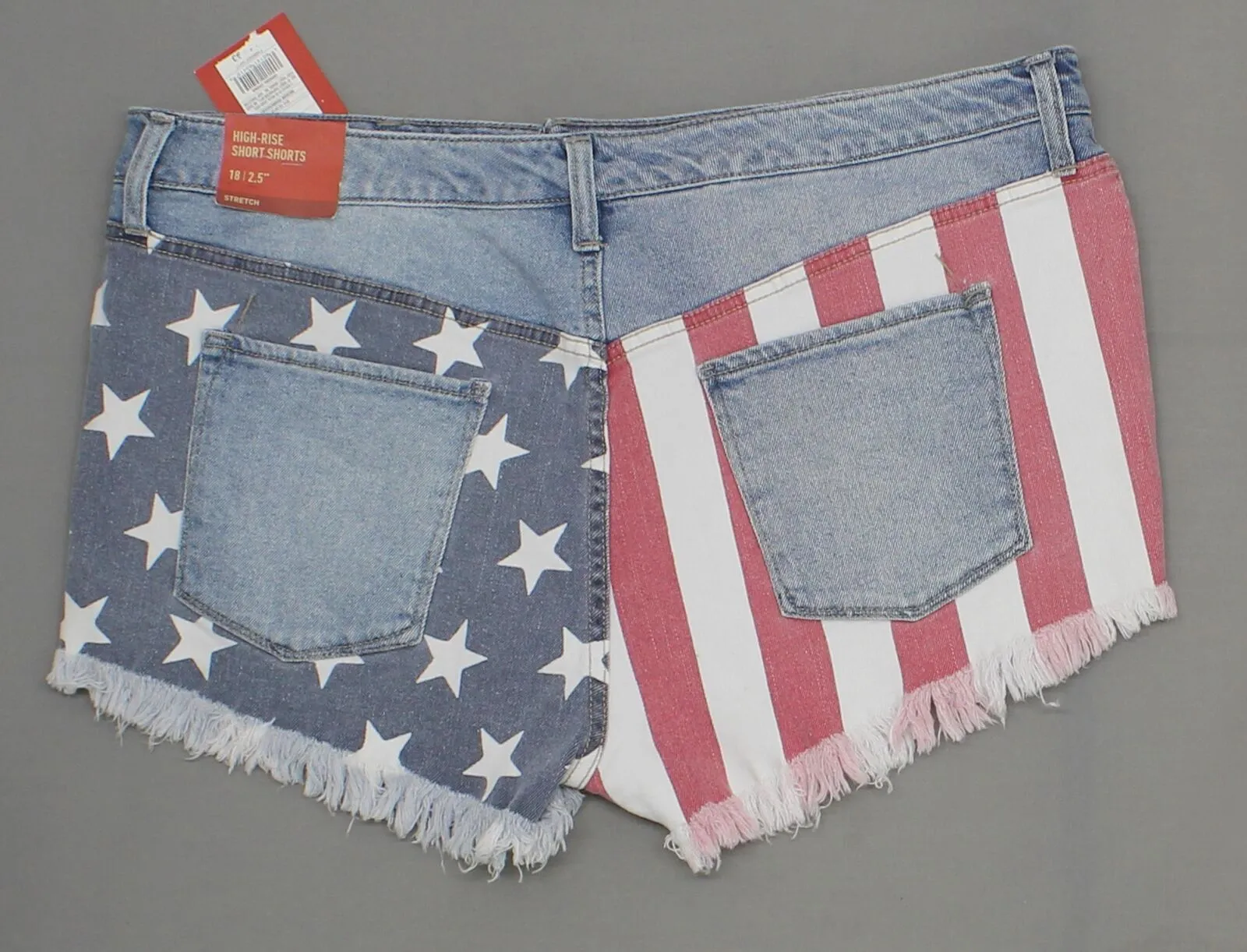 Mossimo Women's Destructed High Rise Stars and Stripes Flag Denim Short Shorts