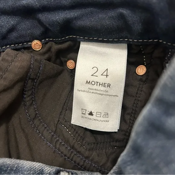 Mother The Looker High Waist Skinny Ankle Fray Jeans Medium Wash Blue Size 24
