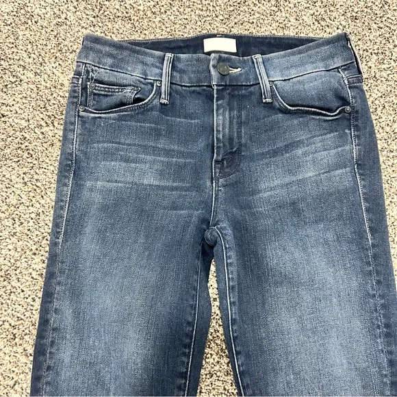 Mother The Looker High Waist Skinny Ankle Fray Jeans Medium Wash Blue Size 24
