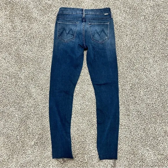 Mother The Looker High Waist Skinny Ankle Fray Jeans Medium Wash Blue Size 24