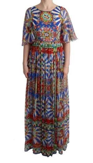Multicolor Silk Carretto Shift Long Dress