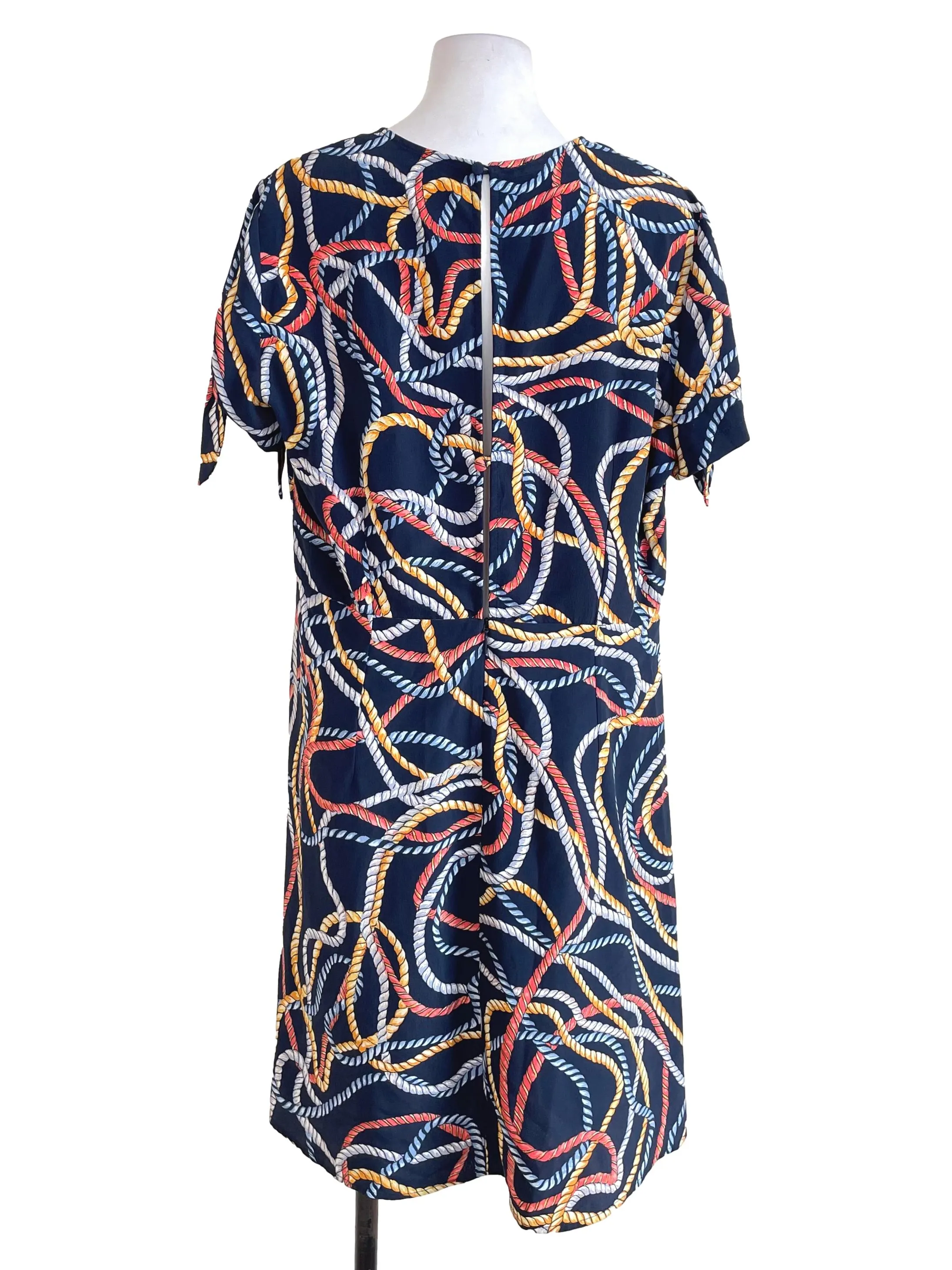 Navy Blue Rope Print A-Line Dress