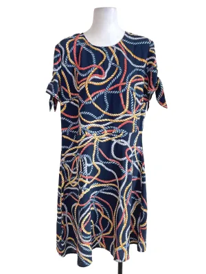 Navy Blue Rope Print A-Line Dress