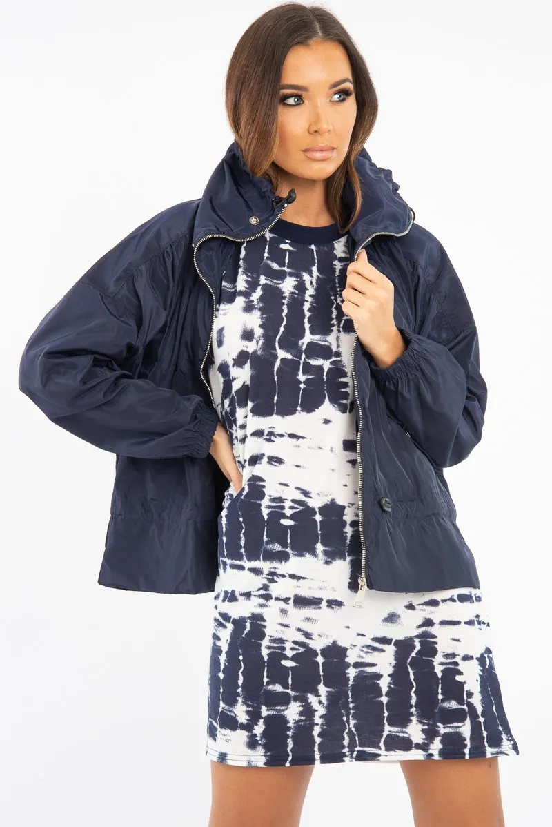 Navy Zip Front Rain Jacket - Idalie