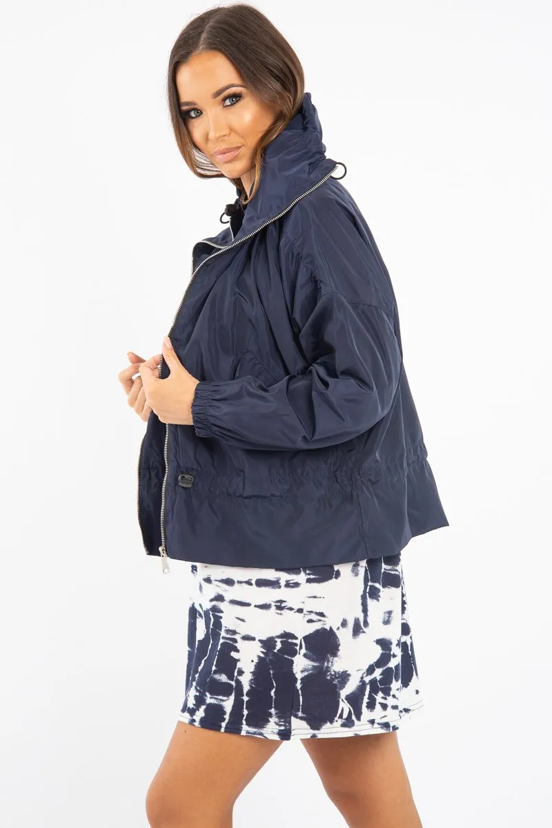 Navy Zip Front Rain Jacket - Idalie