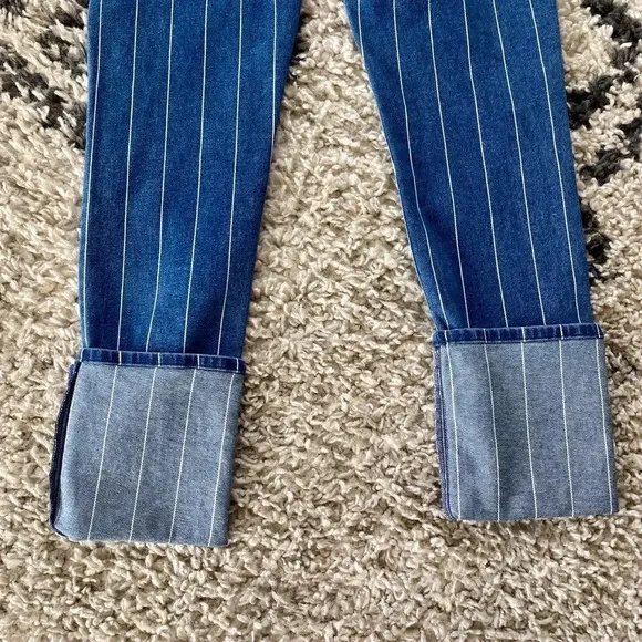 New Etica Finn Striped High Rise Straight Leg Cuffed Jeans