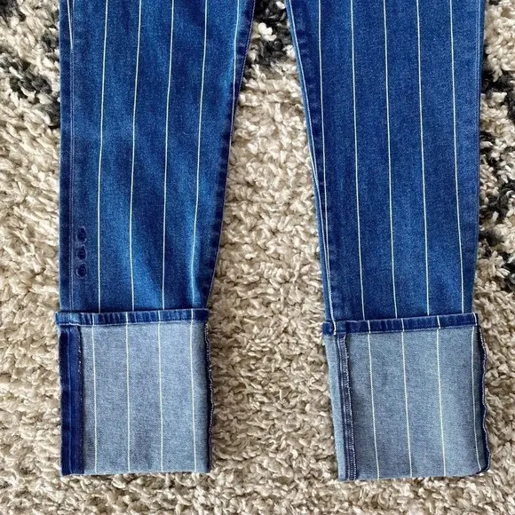 New Etica Finn Striped High Rise Straight Leg Cuffed Jeans