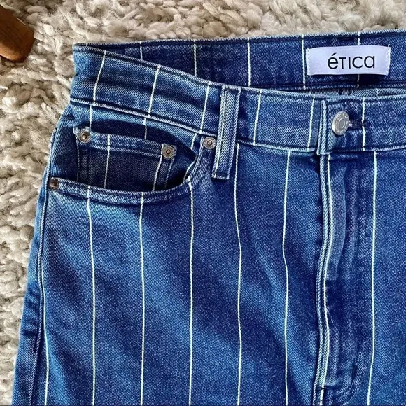 New Etica Finn Striped High Rise Straight Leg Cuffed Jeans