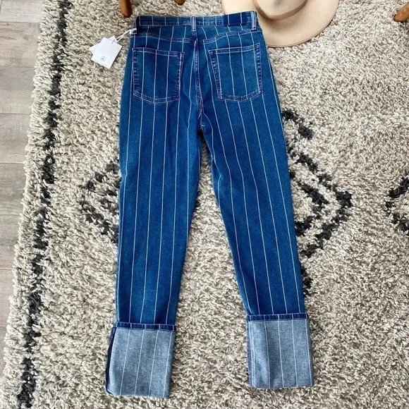 New Etica Finn Striped High Rise Straight Leg Cuffed Jeans
