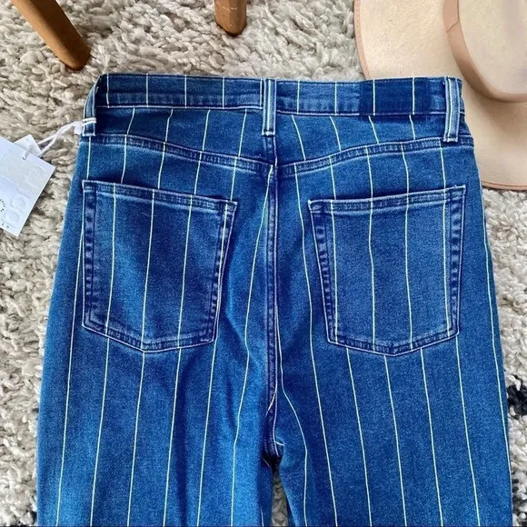 New Etica Finn Striped High Rise Straight Leg Cuffed Jeans