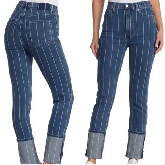 New Etica Finn Striped High Rise Straight Leg Cuffed Jeans