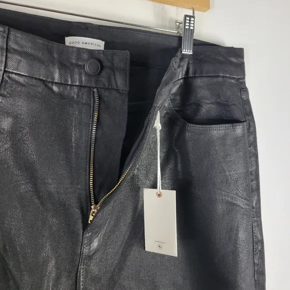 New Good American Good Classic Leather Coated High Waist Slim Ankle Jeans