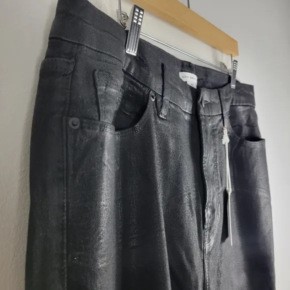 New Good American Good Classic Leather Coated High Waist Slim Ankle Jeans
