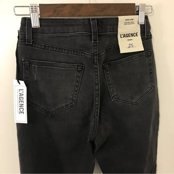 *New* L’AGENCE Cupertino charcoal black distressed high rise skinny jeans