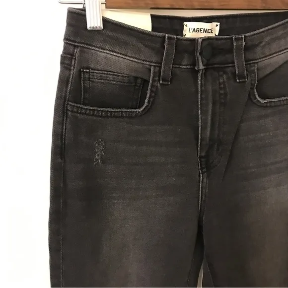 *New* L’AGENCE Cupertino charcoal black distressed high rise skinny jeans