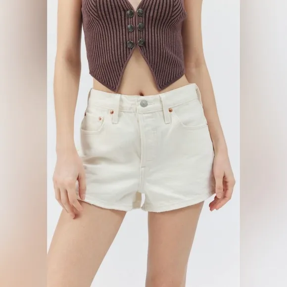 NEW LEVI’S 501 Original Cutoff High Rise Frayed Hem Jean Shorts in White Sz 31