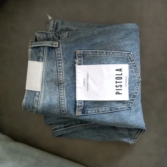 NEW PISTOLA Charlie Straight Leg Jeans High Rise Distressed  Size 25
