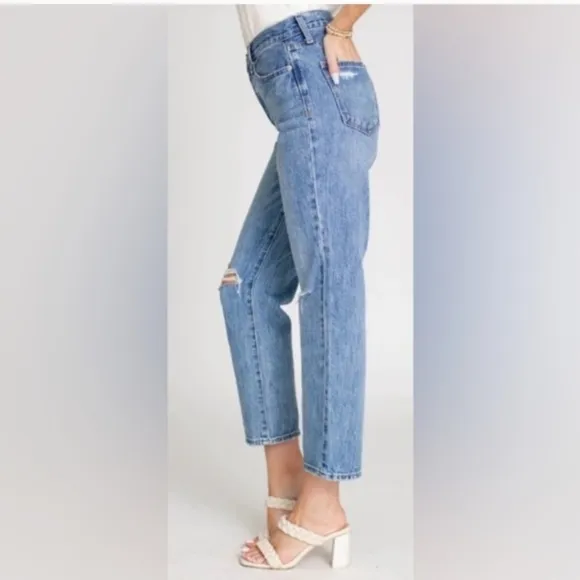 NEW PISTOLA Charlie Straight Leg Jeans High Rise Distressed  Size 25
