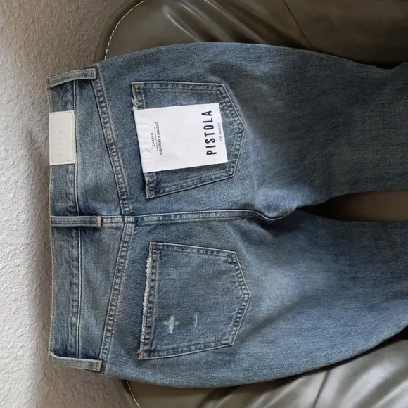 NEW PISTOLA Charlie Straight Leg Jeans High Rise Distressed  Size 25