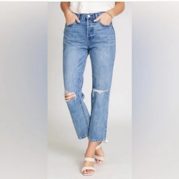 NEW PISTOLA Charlie Straight Leg Jeans High Rise Distressed  Size 25