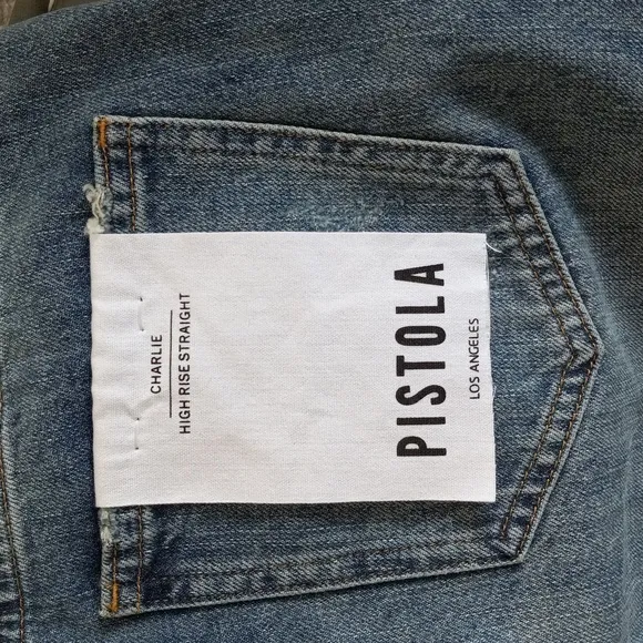 NEW PISTOLA Charlie Straight Leg Jeans High Rise Distressed  Size 25
