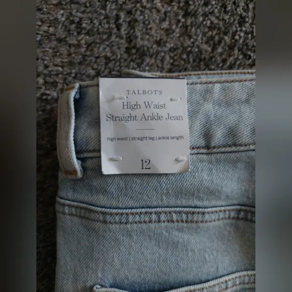 New Talbots High Waist Straight Ankle Jeans 12 Light Wash